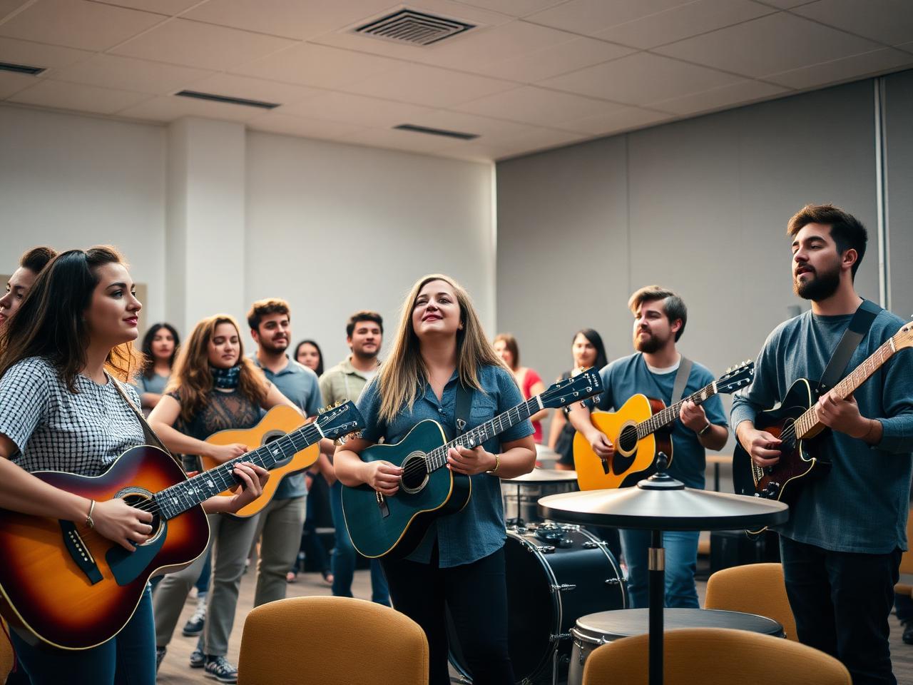 Worship students rehearsing together