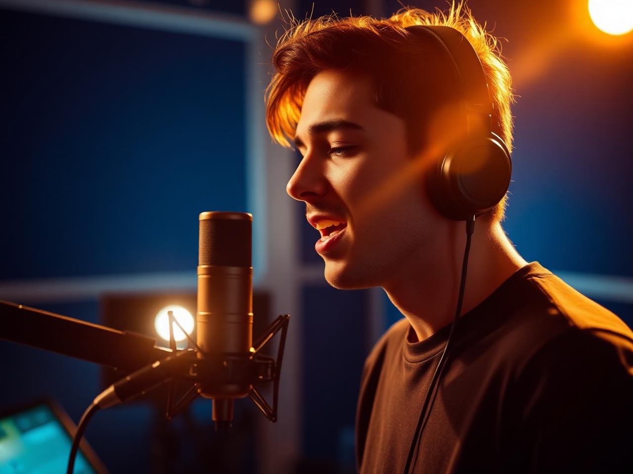 Student recording vocals in a studio session
